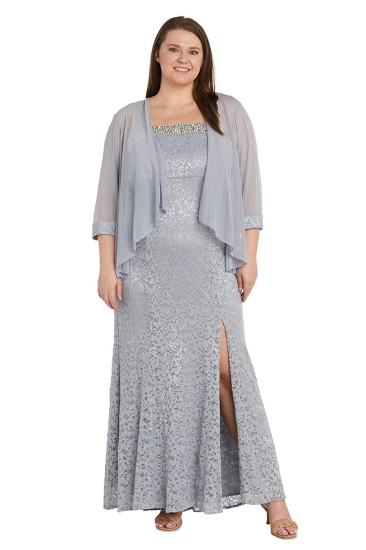 Plus Size Dresses Long Slit Lace Plus Size Dress Silver