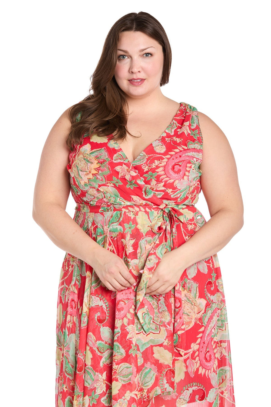 Plus Size Dresses Plus Size High Low Printed Dress Coral/Green