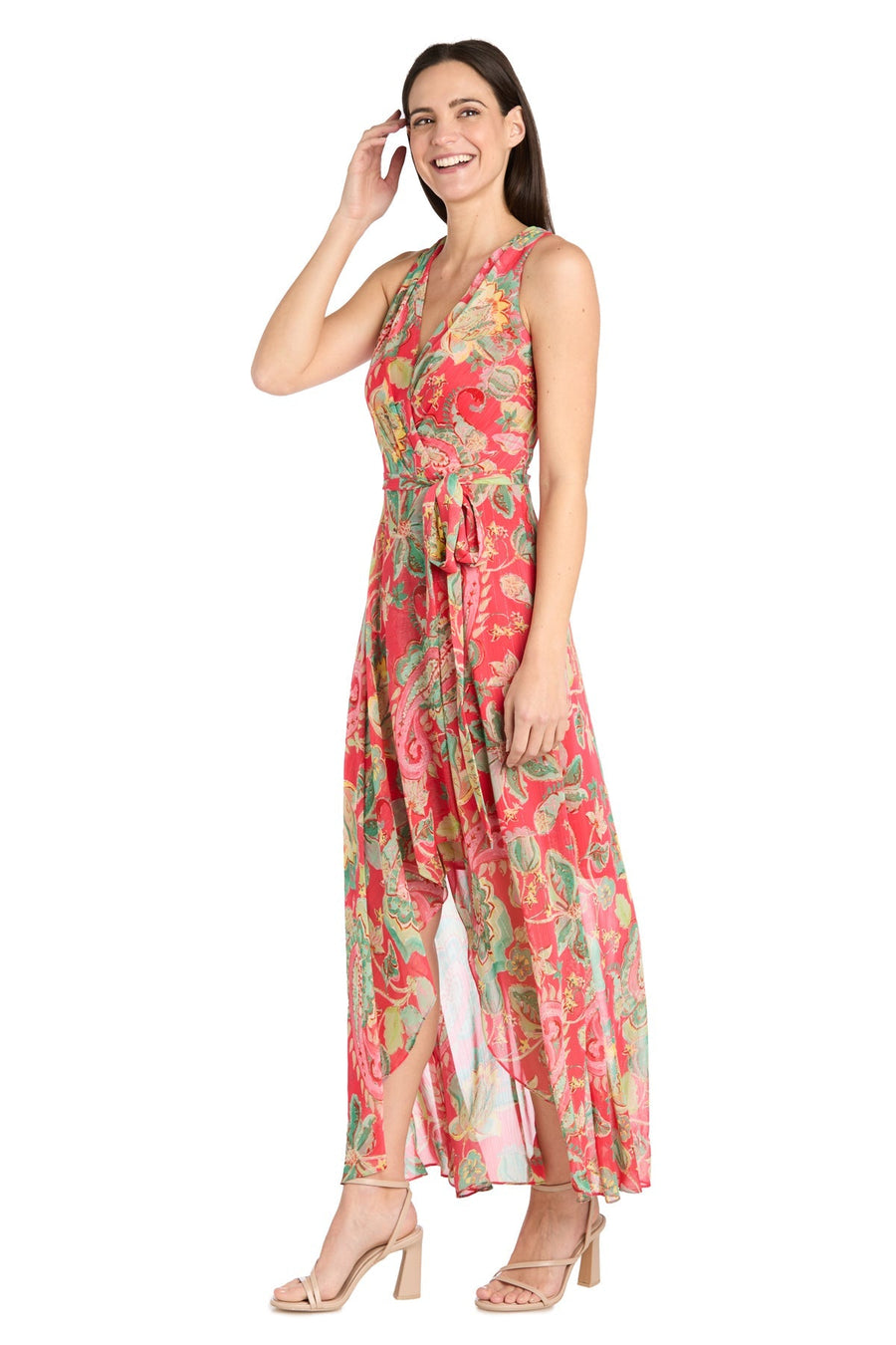 Cocktail Dresses Printed High Low Petite Cocktail Dress Coral/Green