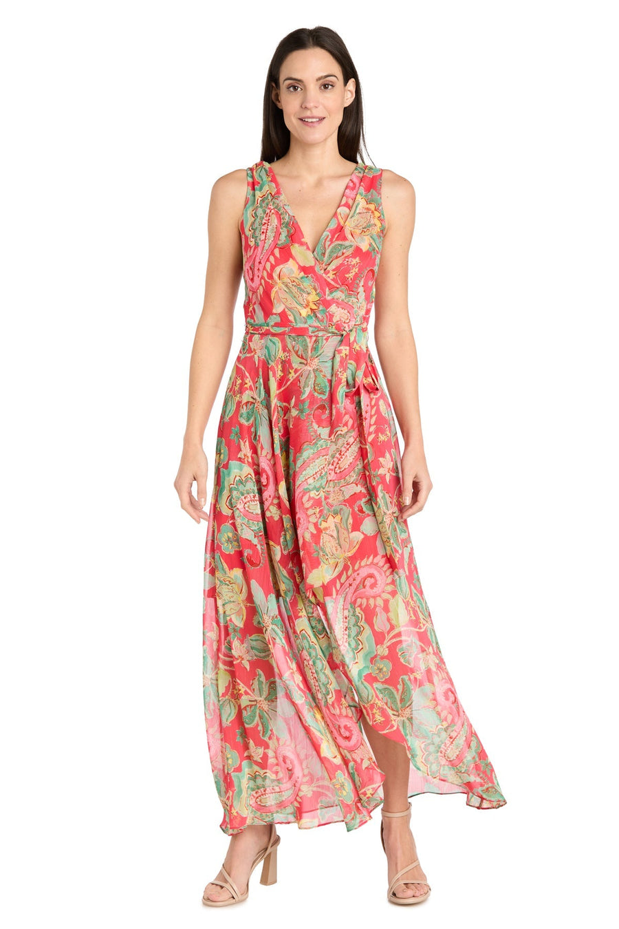 Cocktail Dresses Printed High Low Petite Cocktail Dress Coral/Green