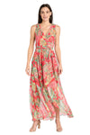 Cocktail Dresses High Floral Print Cocktail Dress Coral/Green