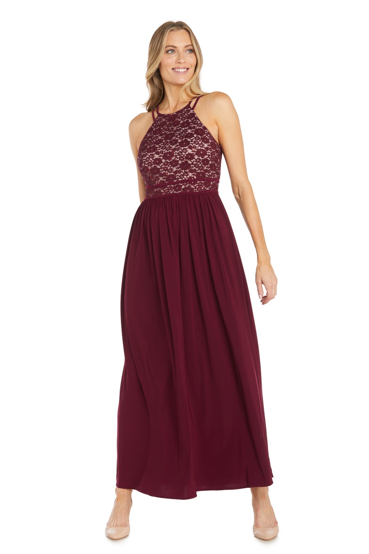 Formal Dresses Long Formal Sequin Lace Evening Dress Merlot/Nude