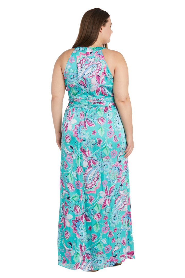 Plus Size Dresses Long Formal Plus Size Printed Cross Over Halter Dress Jade/Pink