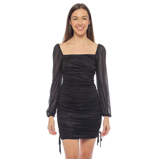 Cocktail Dresses Short Glitter Long Sleeve Cocktail Mini Dress Black