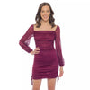 Cocktail Dresses Short Glitter Long Sleeve Cocktail Mini Dress Wine