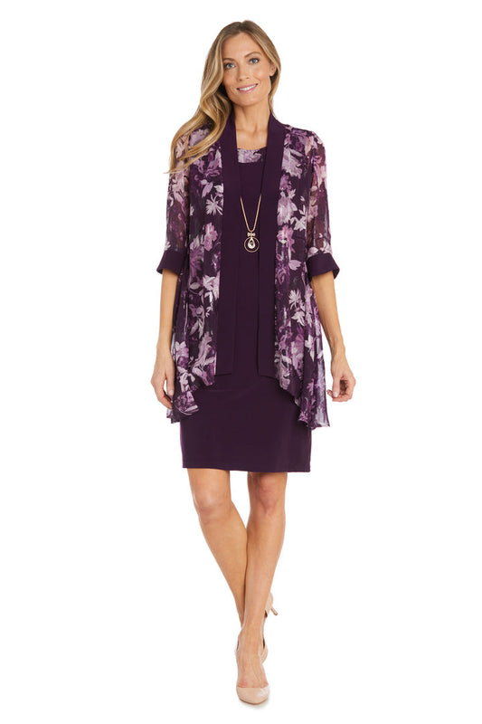 Mother of the Bride Dresses Mother of the Bride Short Floral Jacket Dress Eggplant