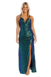 Morgan & Co Long Fitted Formal Prom Gown 12935 - The Dress Outlet Navy Teal