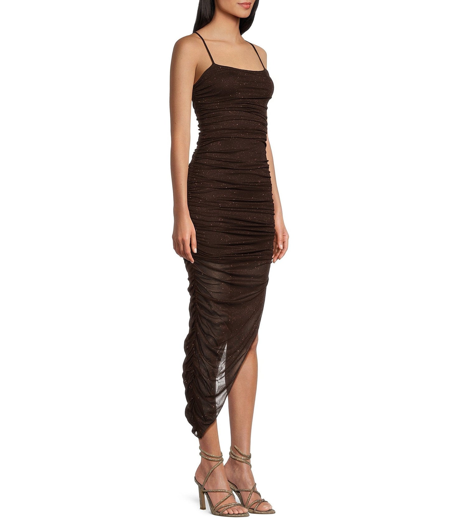 Cocktail Dresses High Low Glitter Fitted Cocktail Dress Chocolate