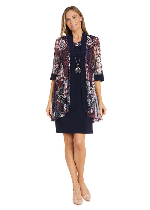 Mother of the Bride Dresses Short Mother of the Bride Printed Swing Jacket Dress Navy/Mauve