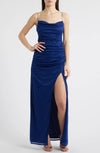 Prom Dresses Fitted Long Formal Metallic Prom Dress Navy
