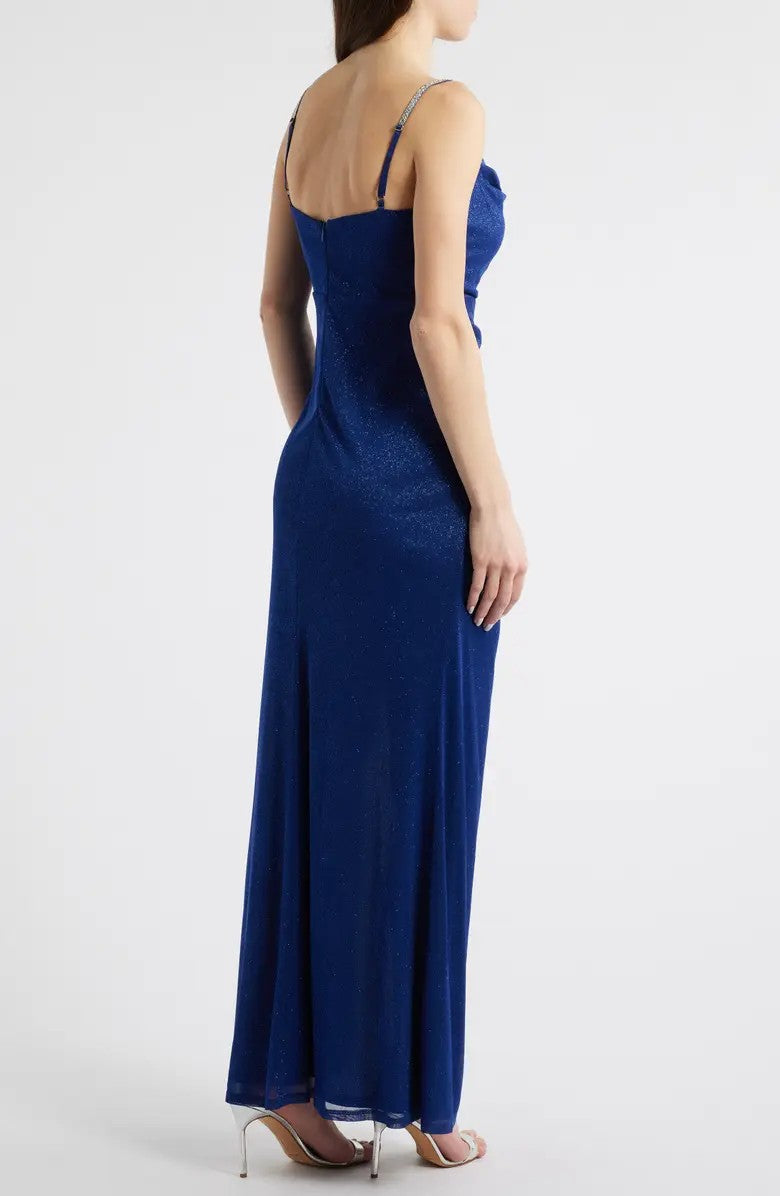 Prom Dresses Fitted Long Formal Metallic Prom Dress Navy
