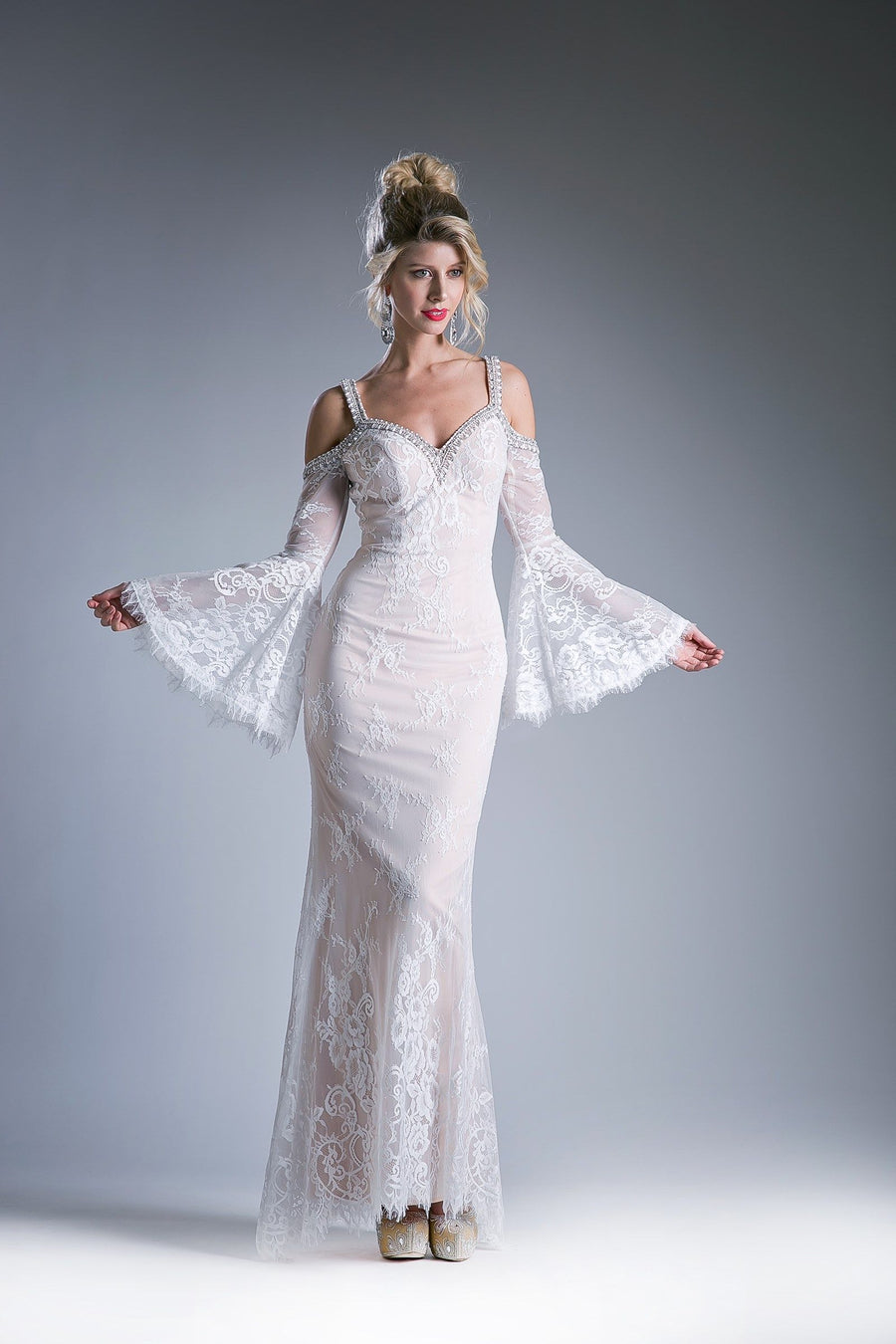 Formal Dresses Long Fitted Formal Lace Dress Off White