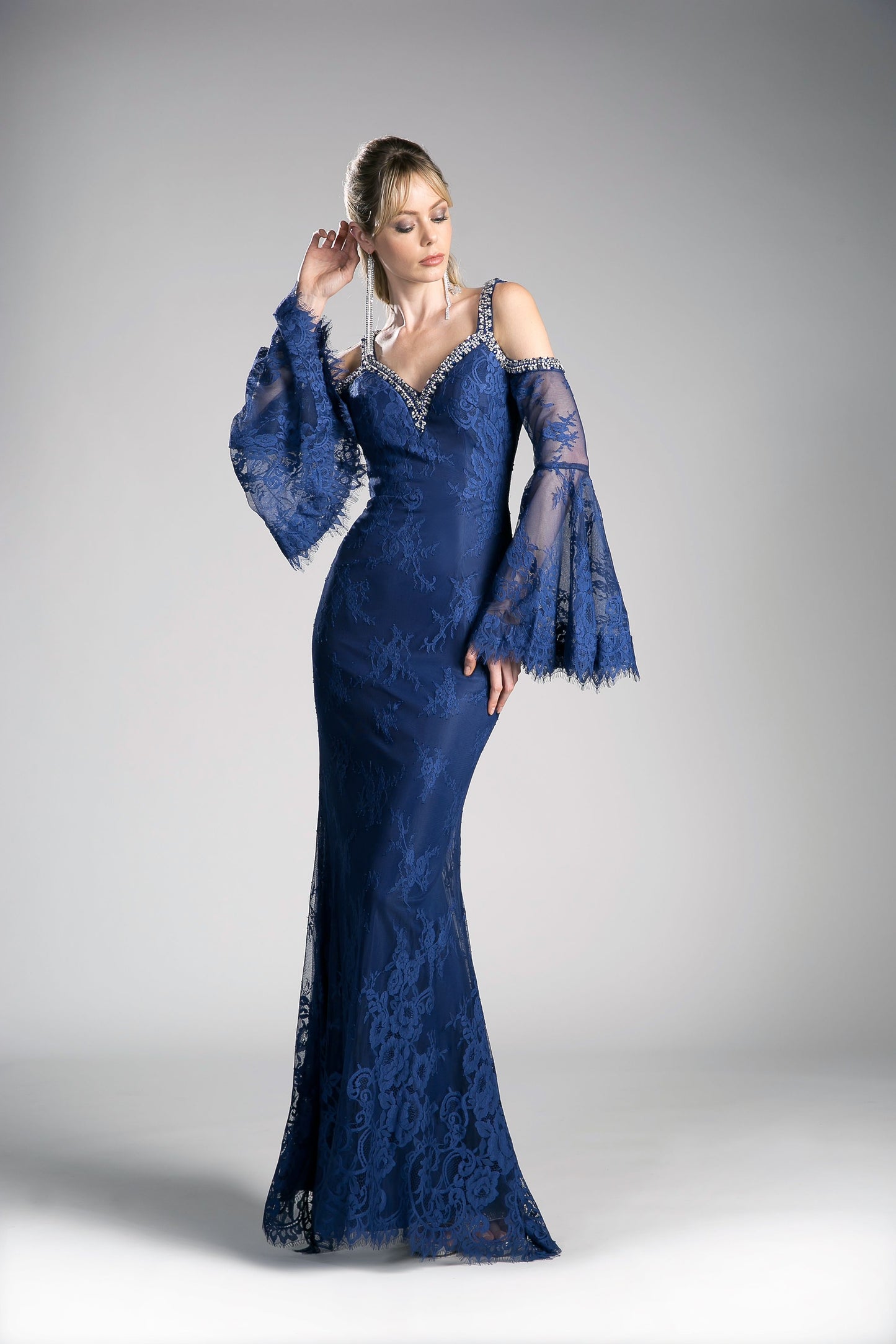 Formal Dresses Long Fitted Formal Lace Dress Navy