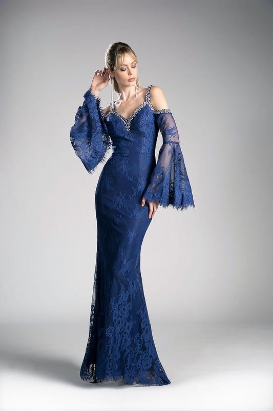 Formal Dresses Long Fitted Formal Lace Dress Navy