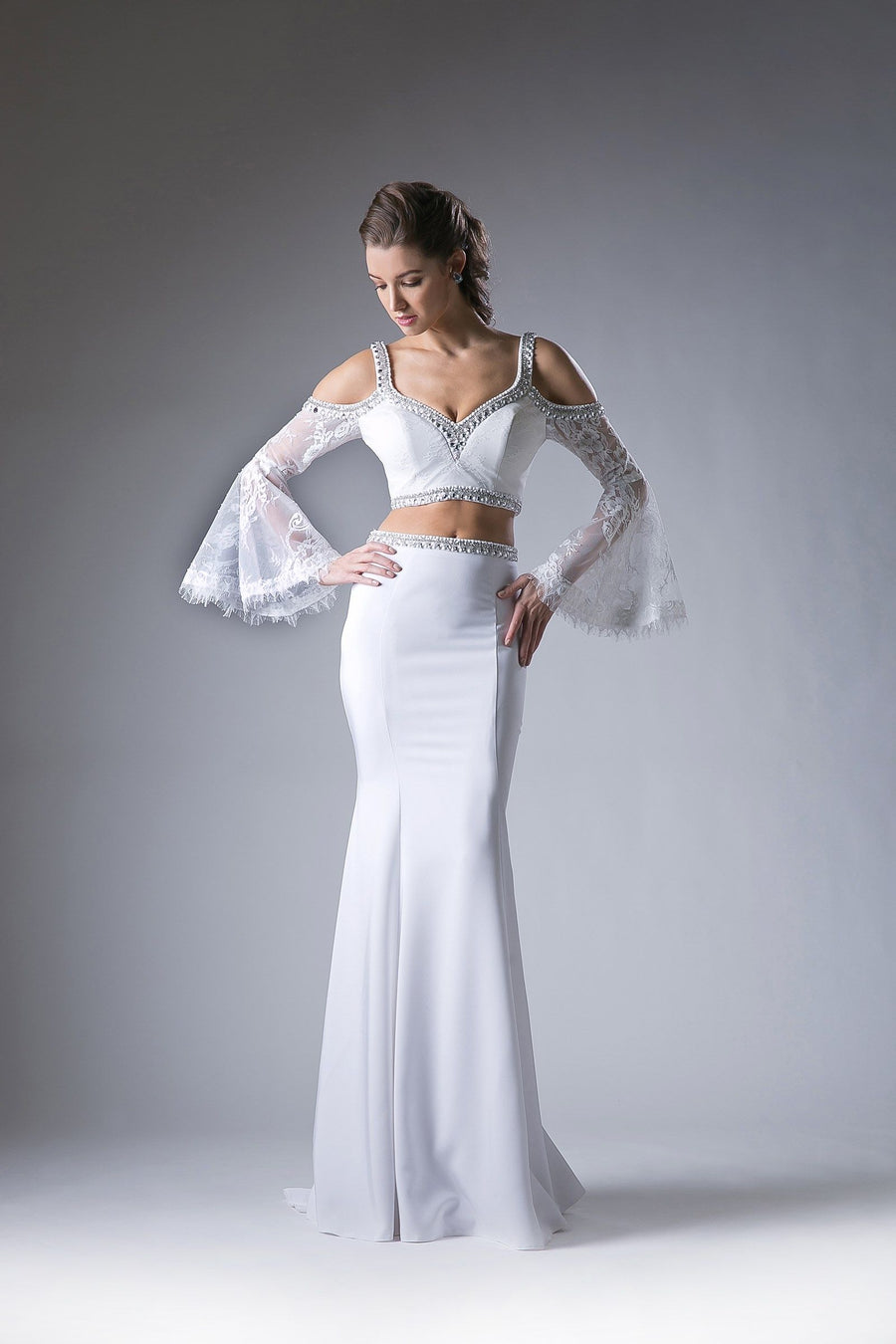 Prom Dresses Long Fitted Two Piece Formal Dress Off White