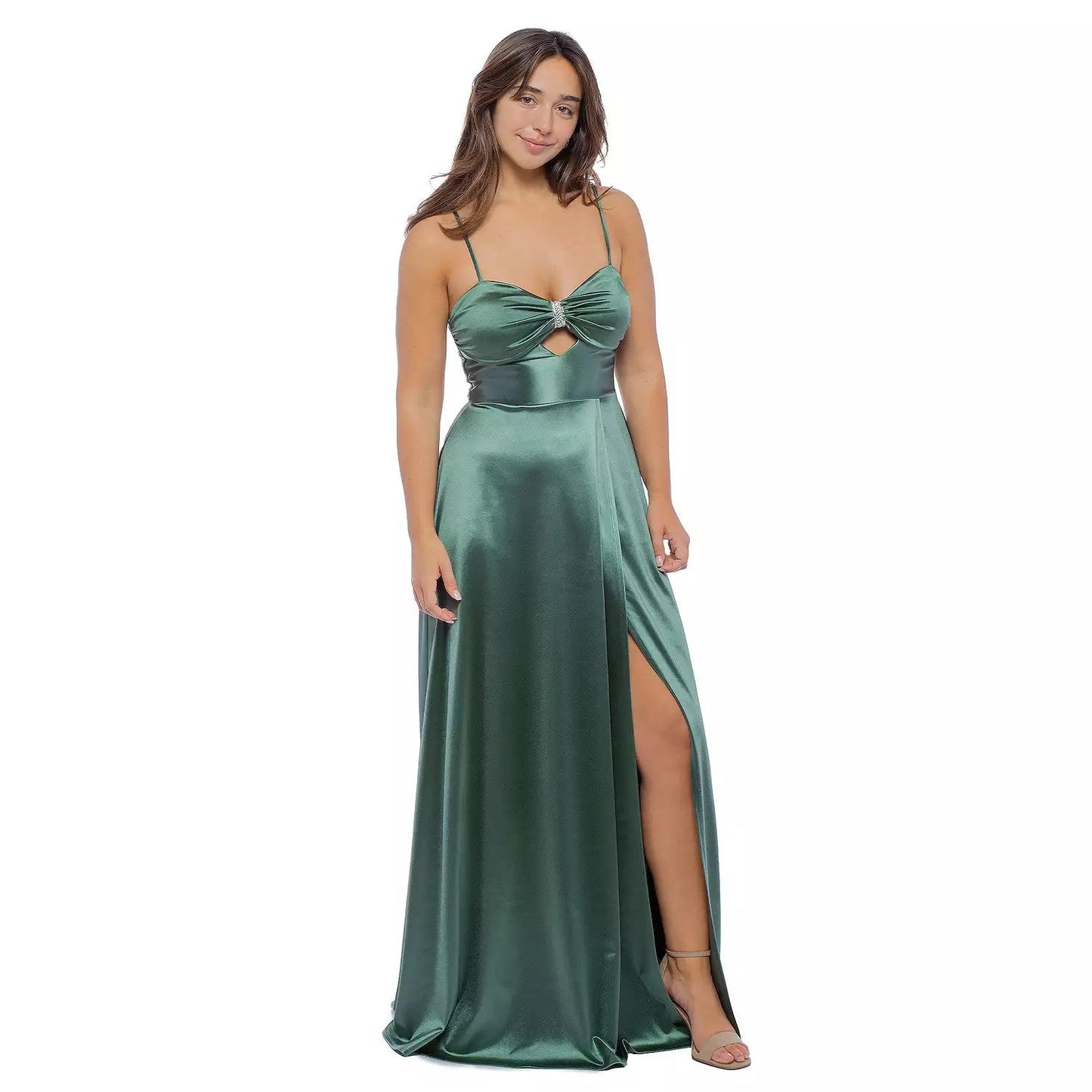 Prom Dresses A Line Long Formal Slit Prom Dress Sage