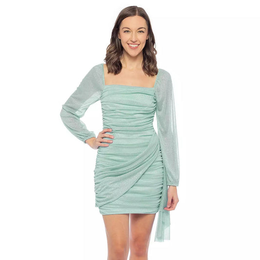 Cocktail Dresses Long Sleeve Glitter Cocktail Short Dress Sage
