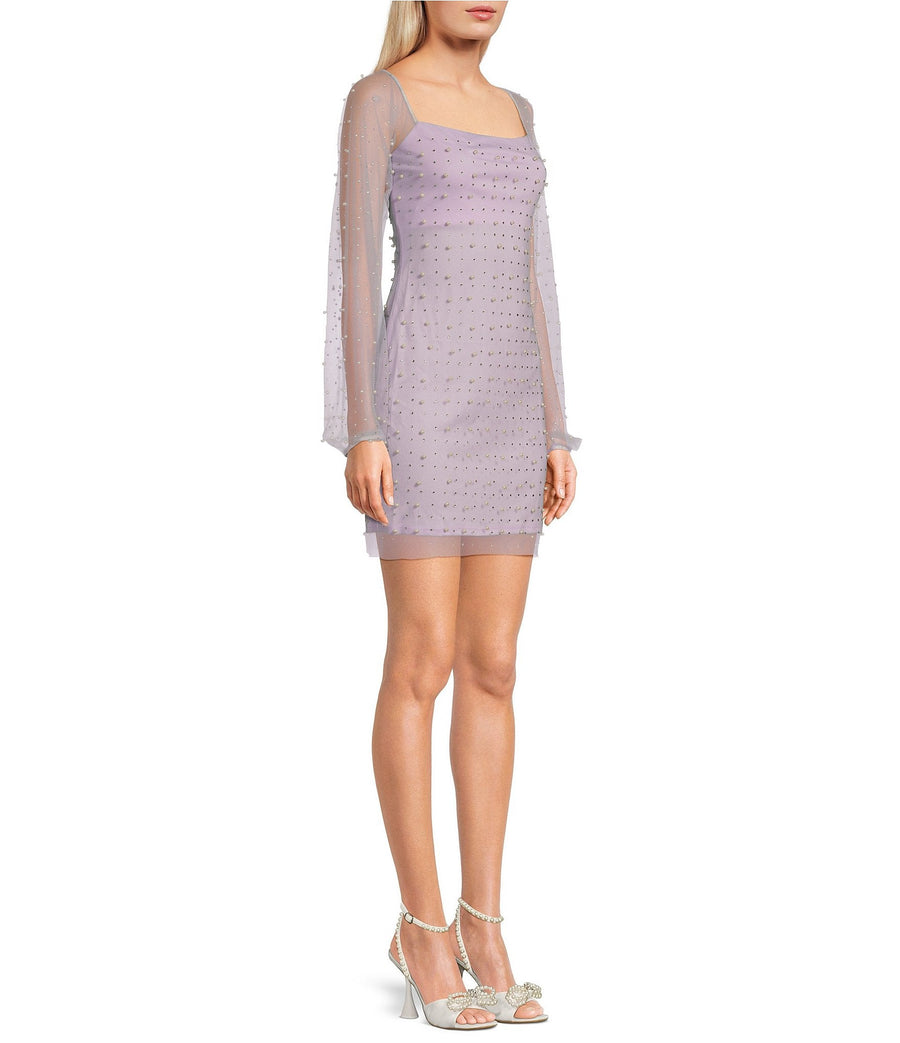 Cocktail Dresses Mini Short Cocktail Long Sleeve Bodycon Dress Lilac
