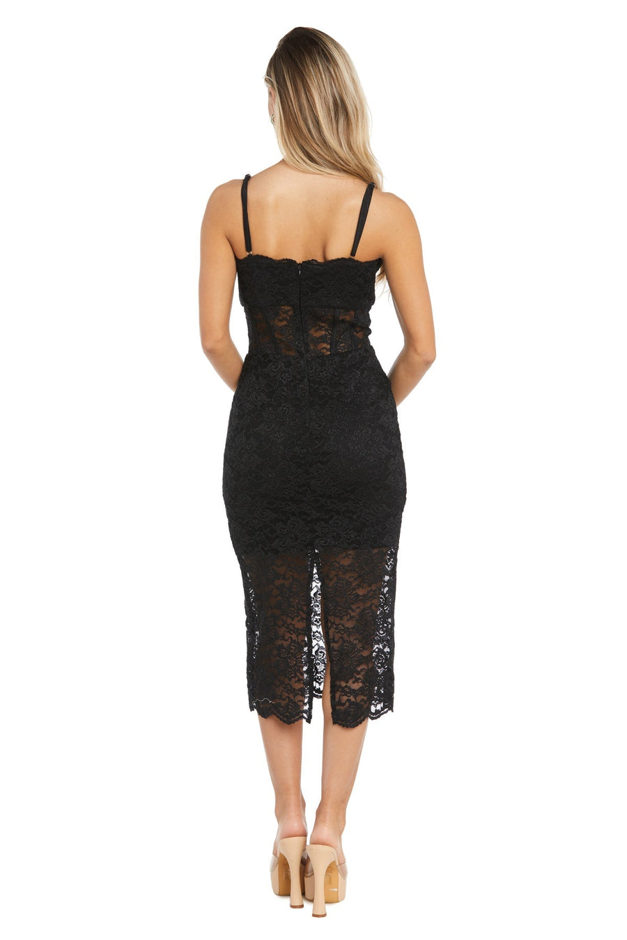 Cocktail Dresses Fitted Short Corset Lace Midi Dress Black