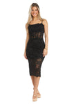 Cocktail Dresses Fitted Short Corset Lace Midi Dress Black