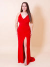 Prom Dresses Long Formal Slit Cowl Prom Dress Red