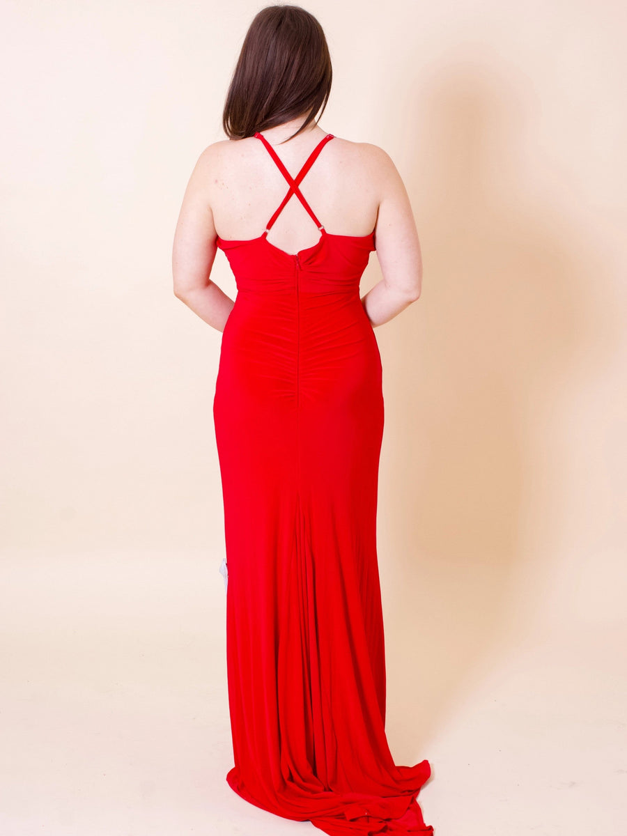 Prom Dresses Long Formal Slit Cowl Prom Dress Red