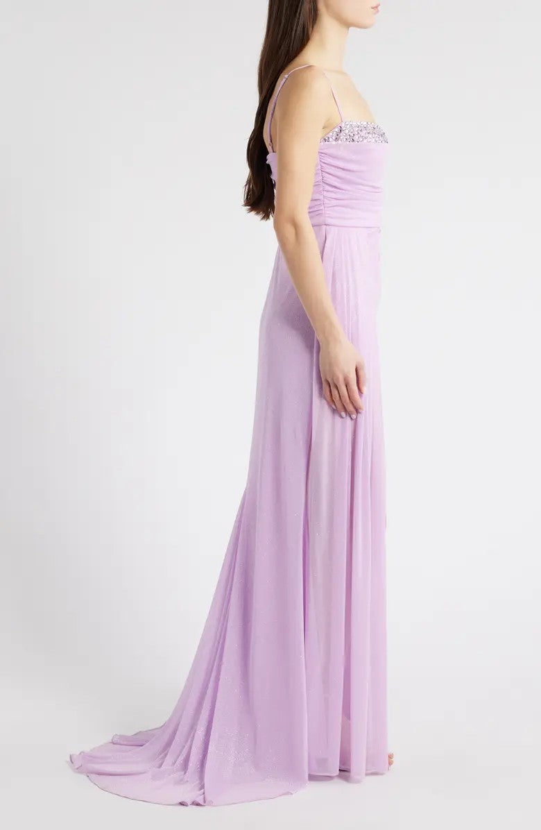 Prom Dresses Long Formal Glitter Slit Prom Dress Lilac