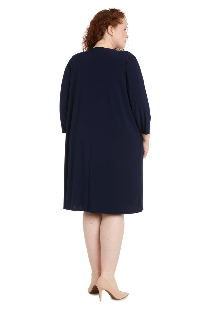 Plus Size Dresses Plus Size Pattered Mother of the Bride Jacket Dress Navy/Clay