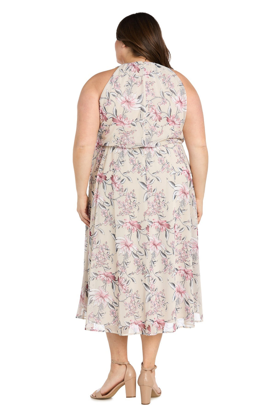 Plus Size Dresses Plus Size Printed Floral Midi Dress Ecru