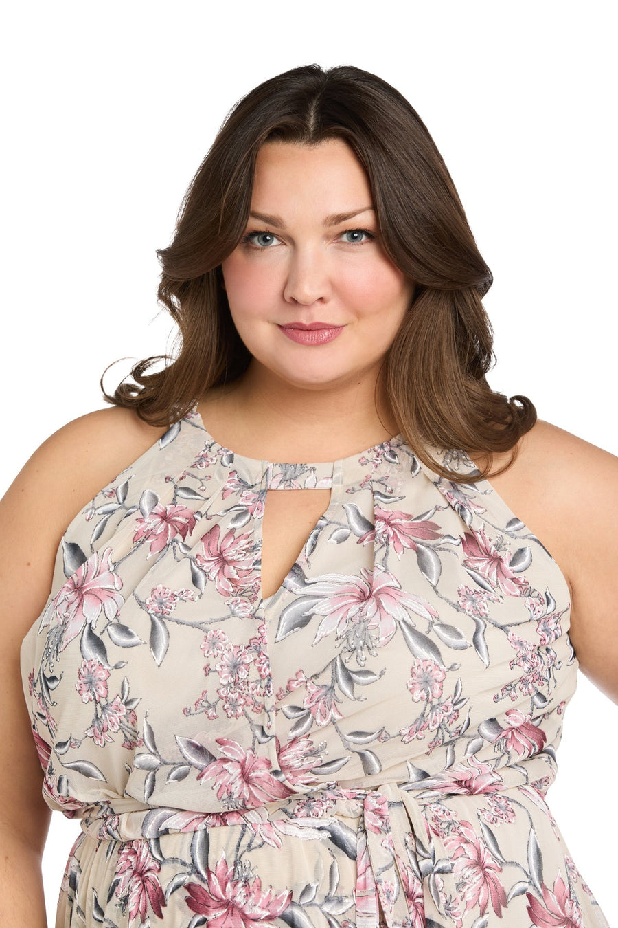 Plus Size Dresses Plus Size Printed Floral Midi Dress Ecru