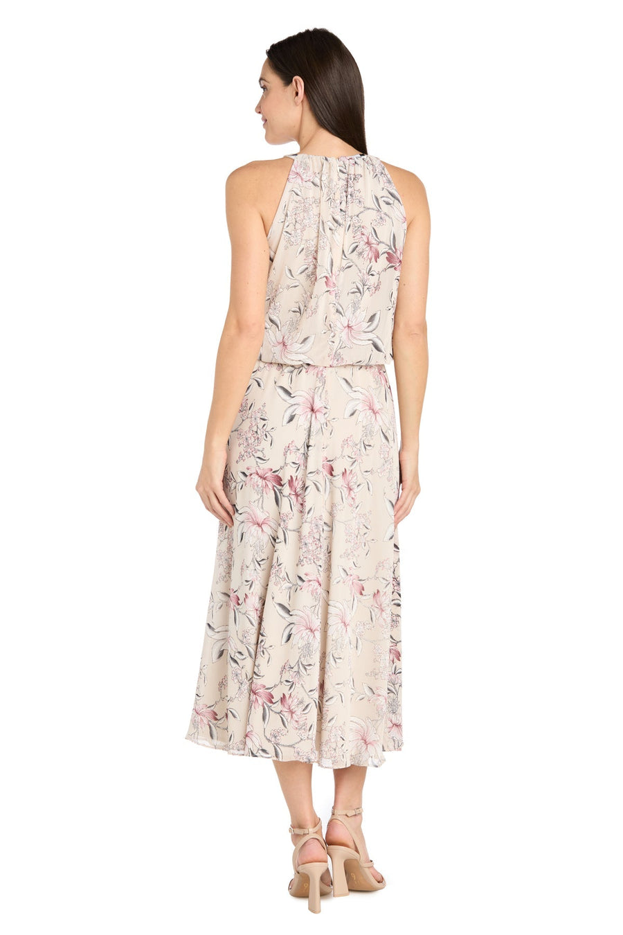 Cocktail Dresses Floral Print Midi Cocktail Dress Ecru