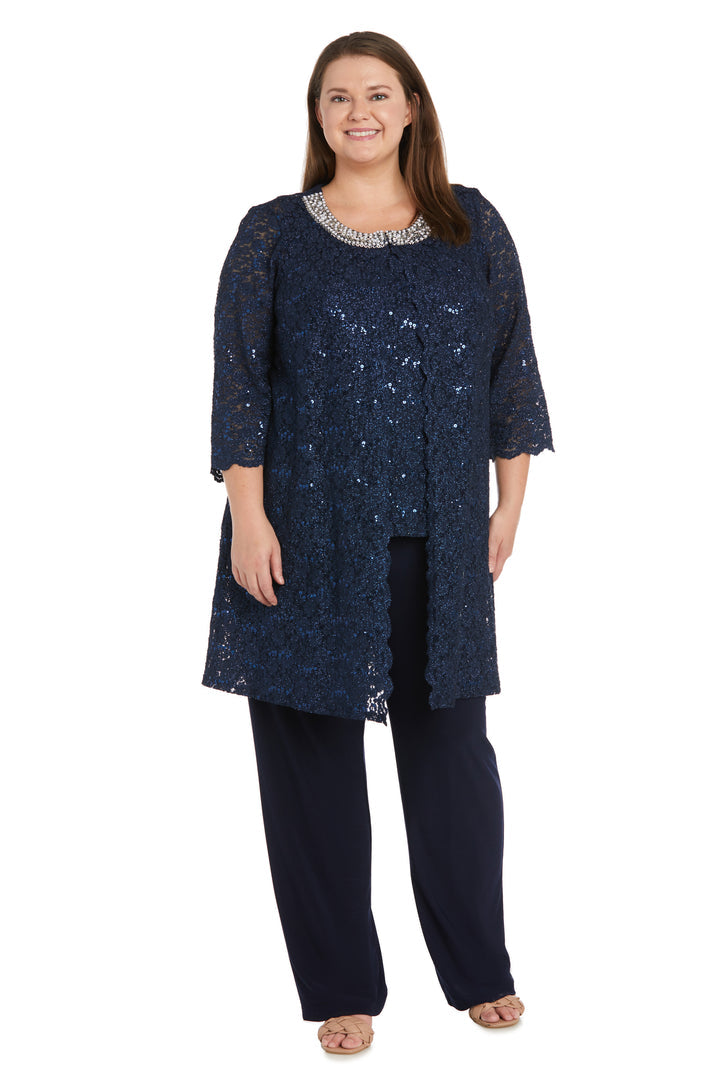 Pant Suit Mother of the Bride Plus Size Pearl Jacket Pant Suit Navy