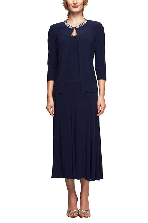 Mother of the Bride Dresses A Line Mother of the Bride Tea Length Dress Navy