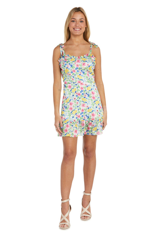 Cocktail Dresses Short Lemon Floral Print Cocktail Dress Lemon
