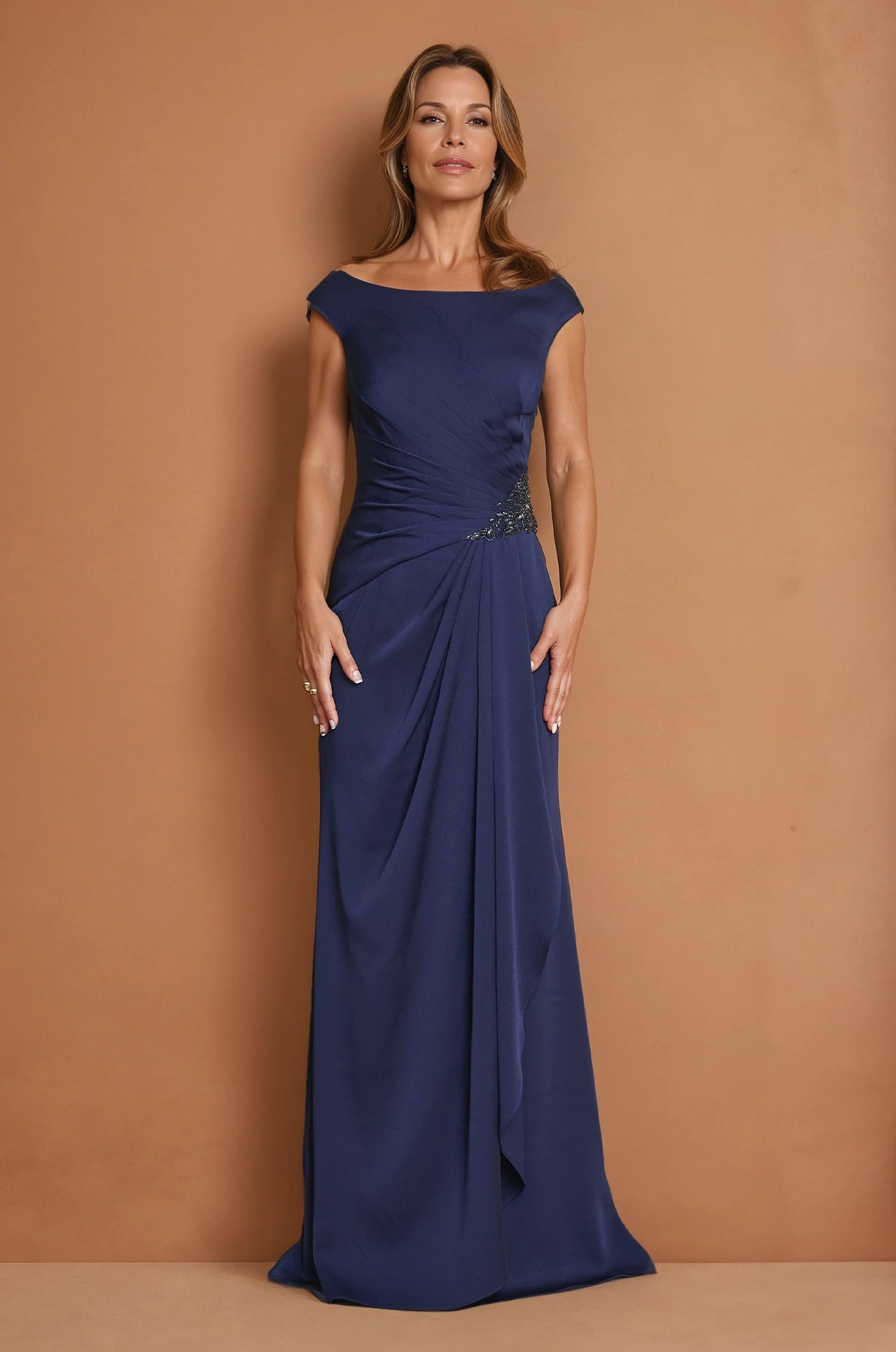 Formal Dresses Long Crepe Formal Evening Dress  Navy