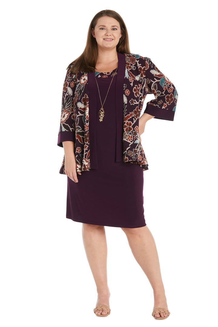 Plus Size Dresses Short Floral Print Plus Size Mother of the Bride Jacket Dress Eggplant