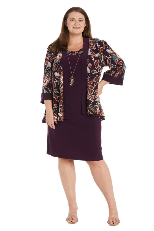 Plus Size Dresses Short Floral Print Plus Size Mother of the Bride Jacket Dress Eggplant