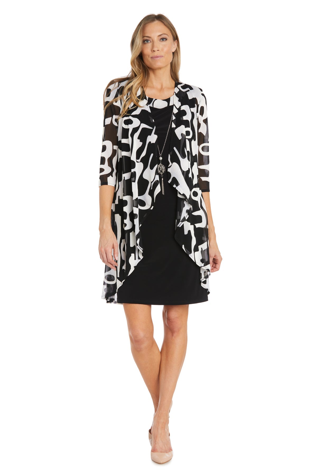 Mother of the Bride Dresses Mother of the Bride Short Printed Jacket Dress Black/White