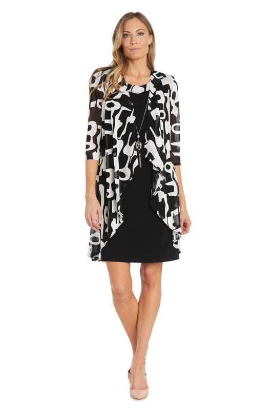 Mother of the Bride Dresses Mother of the Bride Short Printed Jacket Dress Black/White