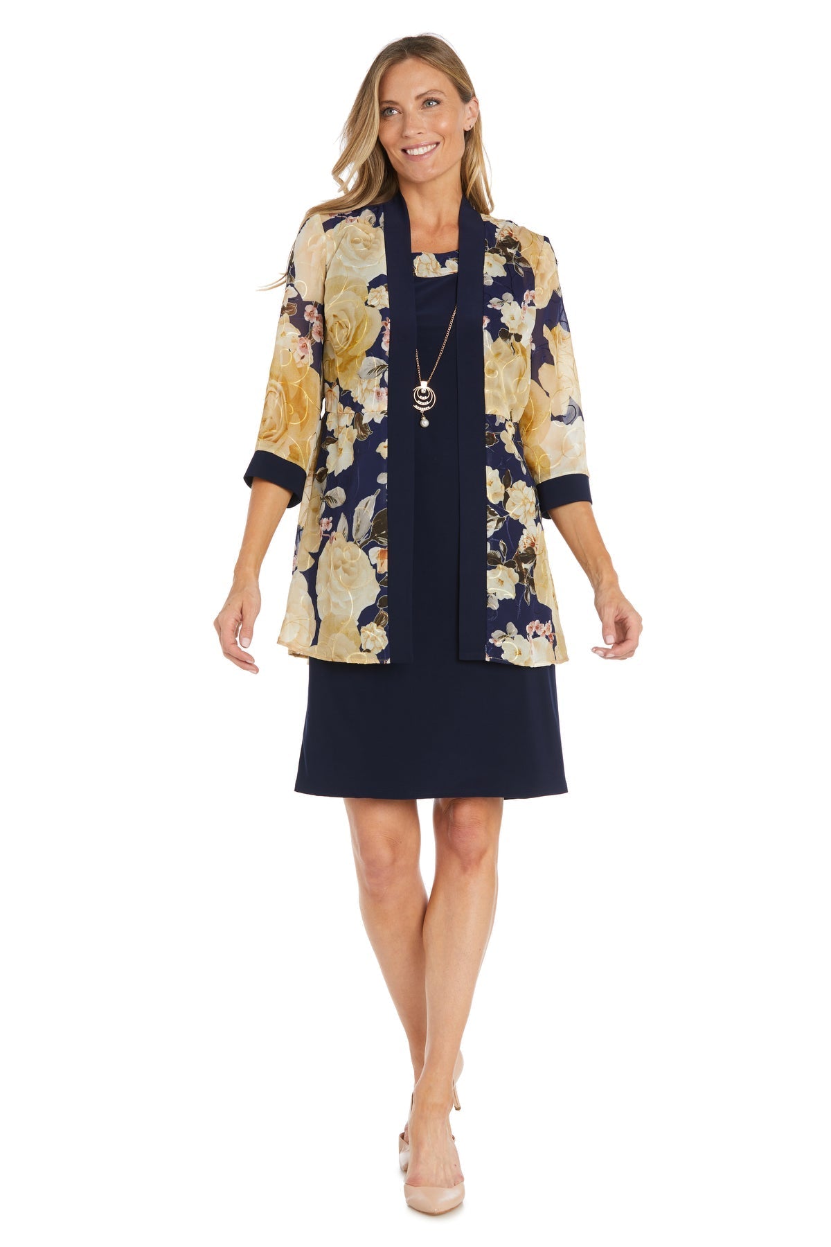 Mother of the Bride Dresses Short Printed Jacket Mother of the Bride Dress Navy/Yellow