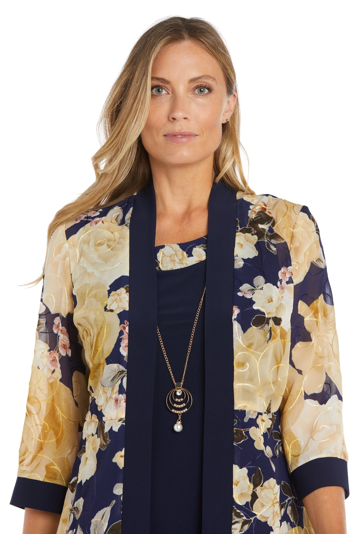 Mother of the Bride Dresses Short Printed Jacket Mother of the Bride Dress Navy/Yellow