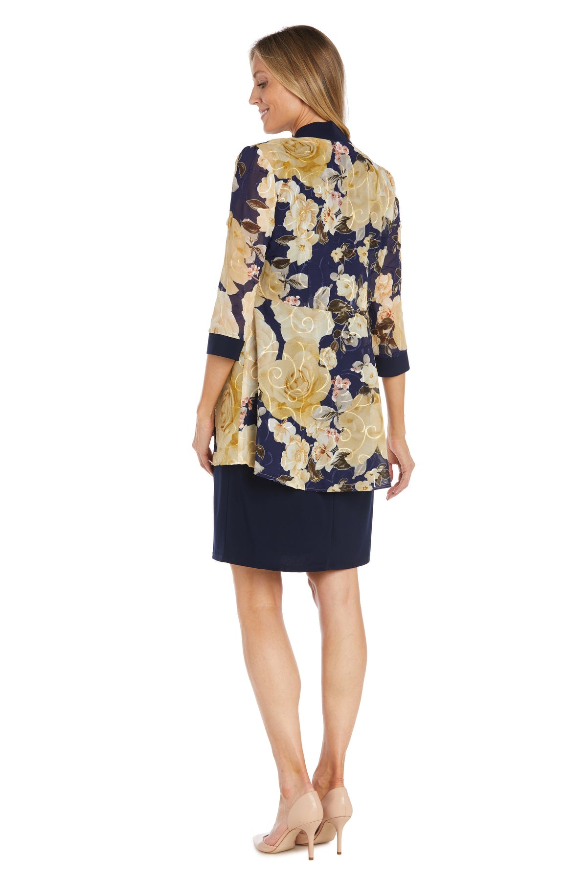 Mother of the Bride Dresses Short Printed Jacket Mother of the Bride Dress Navy/Yellow