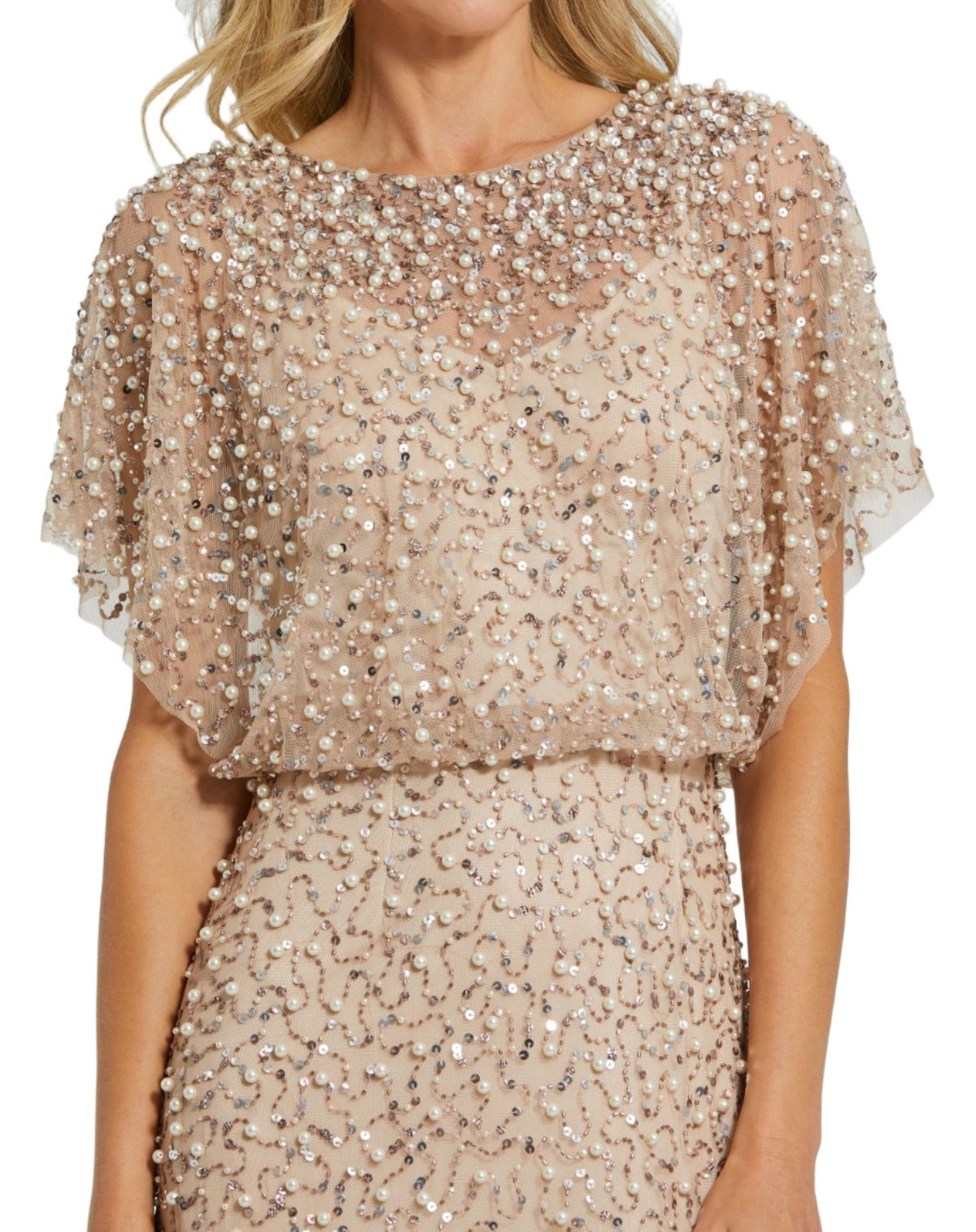 Mother of the Bride Dresses Long Sequin Beaded Mother of the Bride Dress Nude Gold