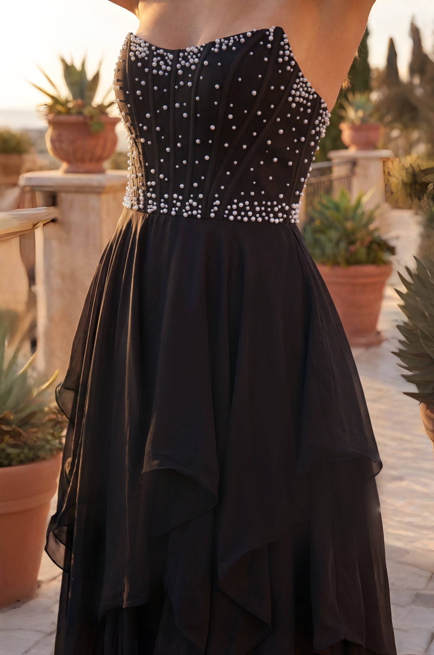لؤلؤة Ballgown مشد طويل فستان الحفلة الراقصة مطرز