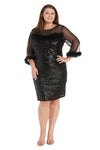 Plus Size Dresses Short Plus Size Sequin Cocktail Feather Dress Black
