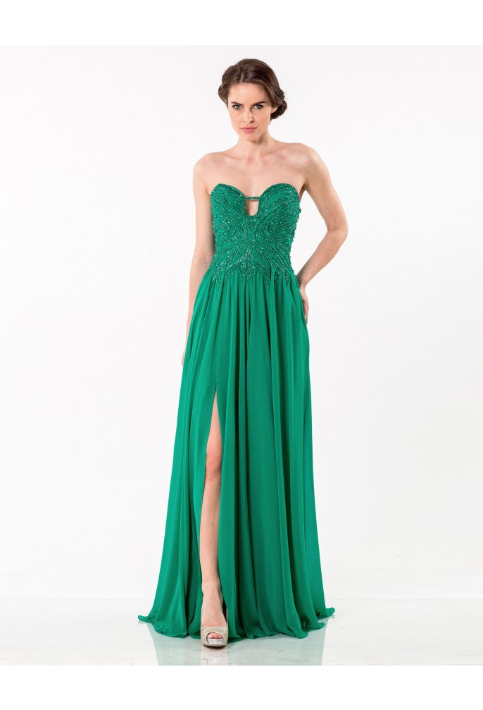 Prom Dresses Long Formal Slit Metallic Prom Dress Emerald