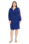 Plus Size Dresses Short Cocktail Long Sleeve Layered Plus Size Dress Indigo