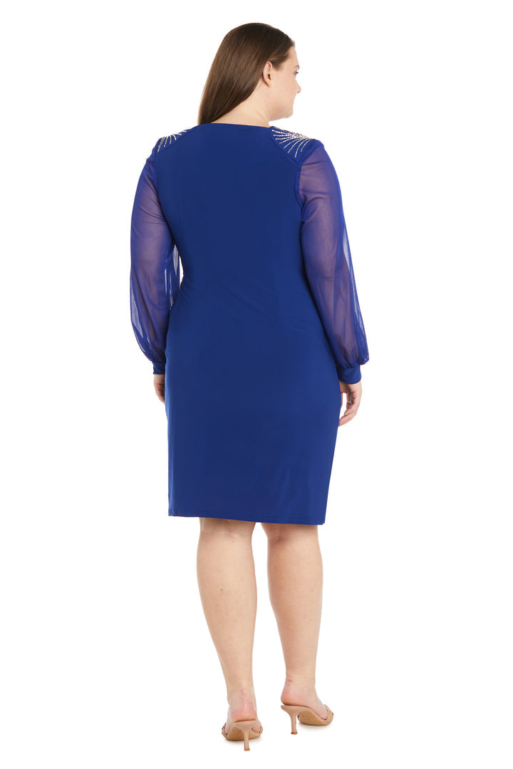 Plus Size Dresses Short Cocktail Long Sleeve Layered Plus Size Dress Indigo
