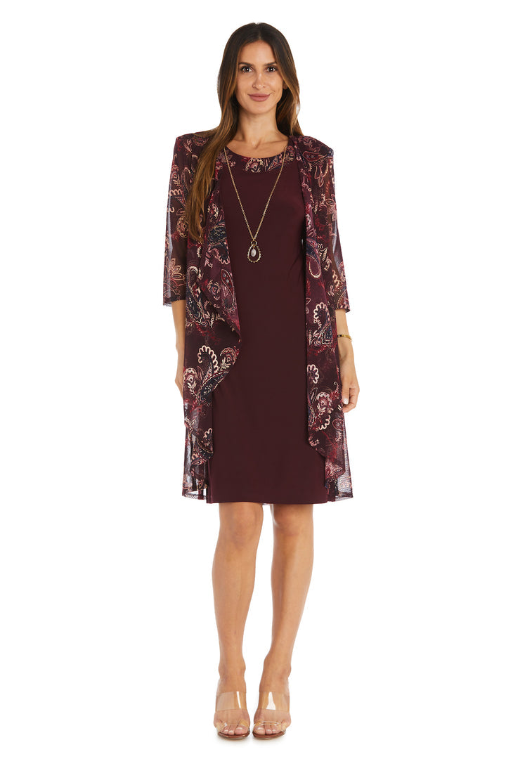 Mother of the Bride Dresses Short Mother of the Bride Printed Flyaway Jacket Dress Burgundy