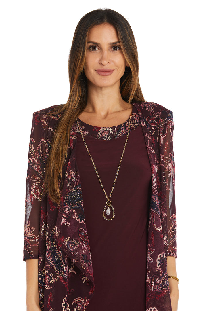 Mother of the Bride Dresses Short Mother of the Bride Printed Flyaway Jacket Dress Burgundy